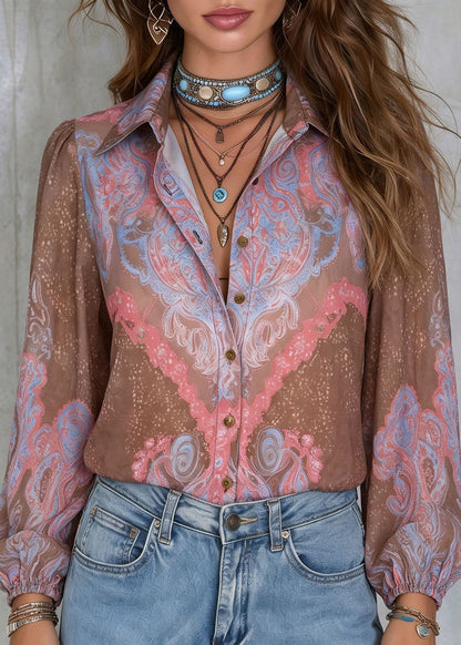Organic Peter Pan Collar Print Button Shirt Fall