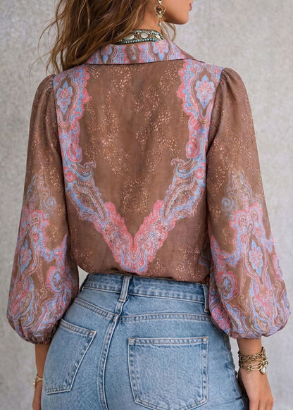 Organic Peter Pan Collar Print Button Shirt Fall