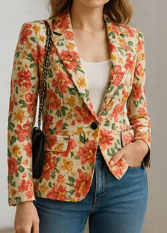 Organic Peter Pan Collar Print Cotton Suit Coats Fall