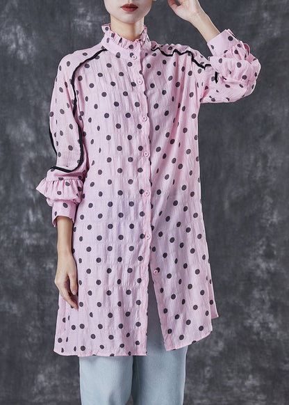 Organic Pink Ruffled Collar Print Cotton Shirt Dress Spring