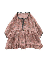 Load image into Gallery viewer, Organic Pink Ruffled Print Lace Up Cotton Shirts Half Sleeve