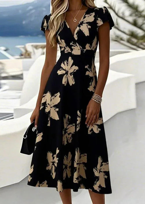 Organic Pink V Neck Print Chiffon Vacation Dresses Summer