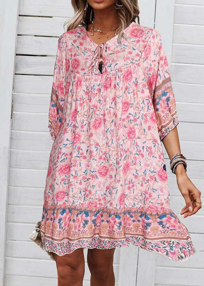 Organic Pink Wrinkled Patchwork Holiday Mid Dress Summer