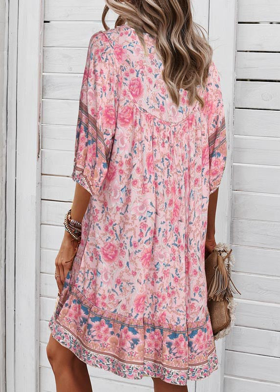 Organic Pink Wrinkled Patchwork Holiday Mid Dress Summer