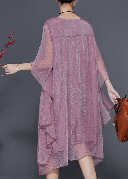 Organic Purple Asymmetrical Design Silk Maxi Dresses Summer