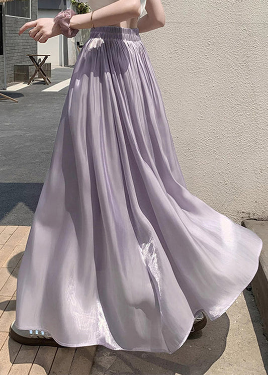 Organic Purple Elastic Waist Silk A Line Skirt Summer