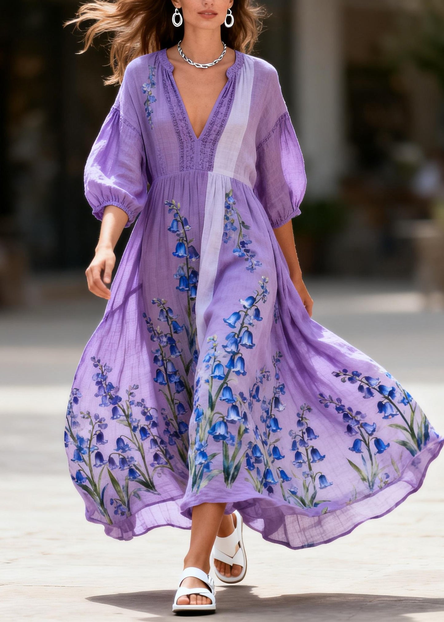 Organic Purple Oversized Print Cotton Party Dress Summer