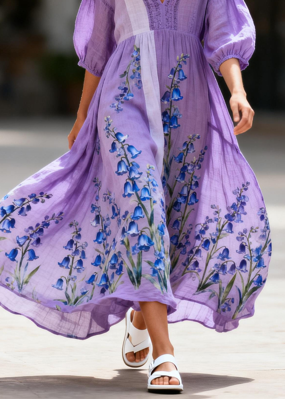 Organic Purple Oversized Print Cotton Party Dress Summer
