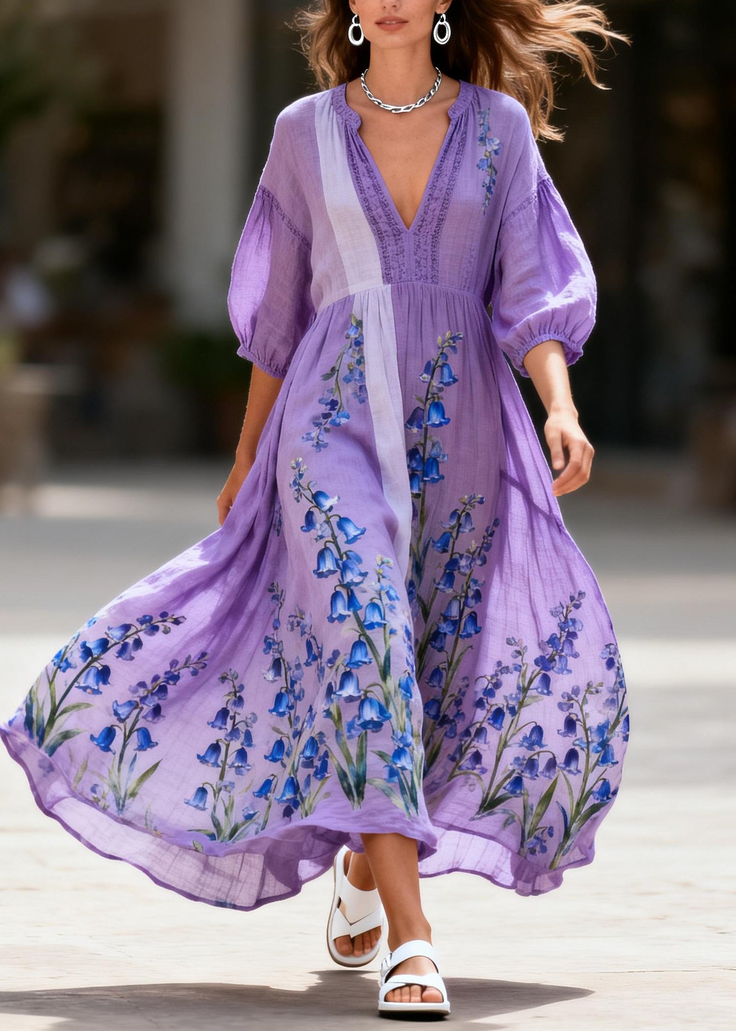Organic Purple Oversized Print Cotton Party Dress Summer