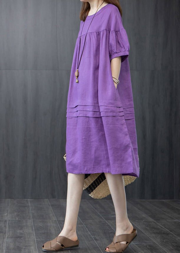 Organic Purple Oversized Wrinkled Linen Dresses Summer
