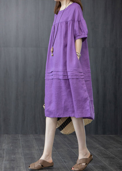 Organic Purple Oversized Wrinkled Linen Dresses Summer