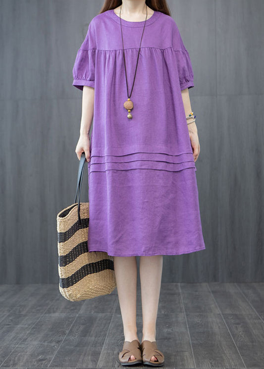 Organic Purple Oversized Wrinkled Linen Dresses Summer