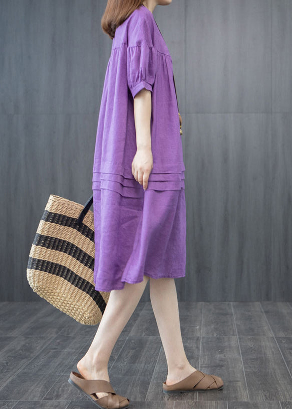 Organic Purple Oversized Wrinkled Linen Dresses Summer