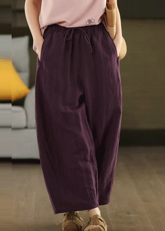 Organic Purple Pockets Patchwork Solid Crop Pants Fall