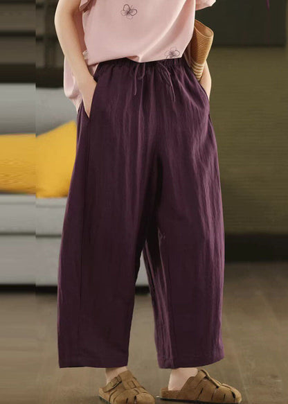 Organic Purple Pockets Patchwork Solid Crop Pants Fall