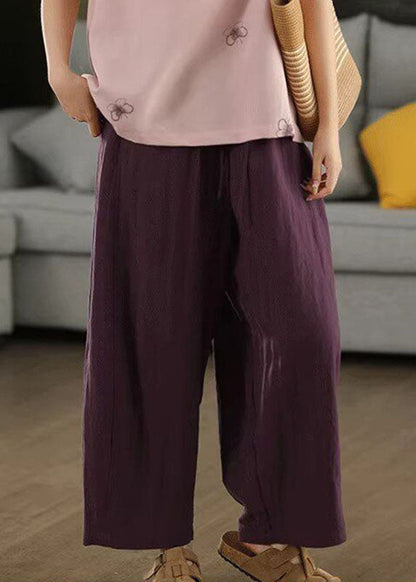 Organic Purple Pockets Patchwork Solid Crop Pants Fall