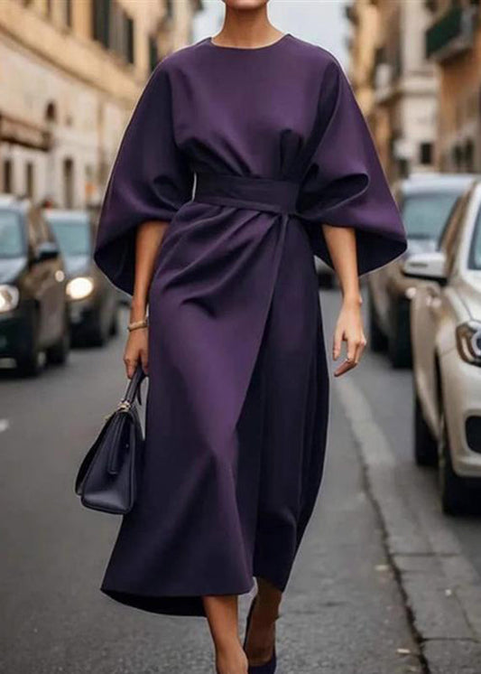 Organic Purple Tunic Solid Long Dress Batwing Sleeve