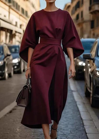 Organic Purple Tunic Solid Long Dress Batwing Sleeve