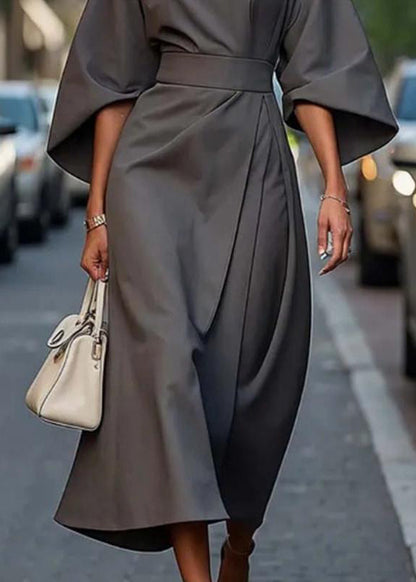 Organic Purple Tunic Solid Long Dress Batwing Sleeve