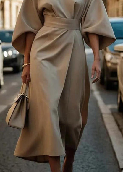 Organic Purple Tunic Solid Long Dress Batwing Sleeve