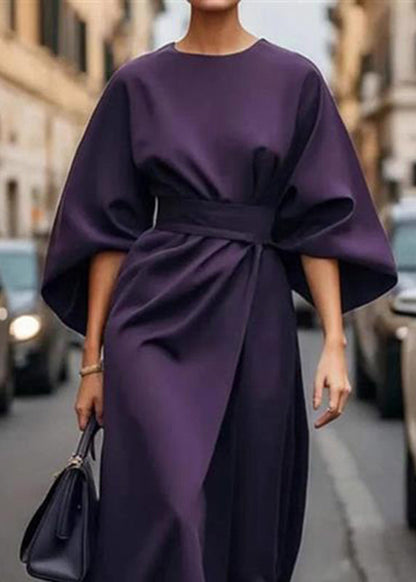 Organic Purple Tunic Solid Long Dress Batwing Sleeve