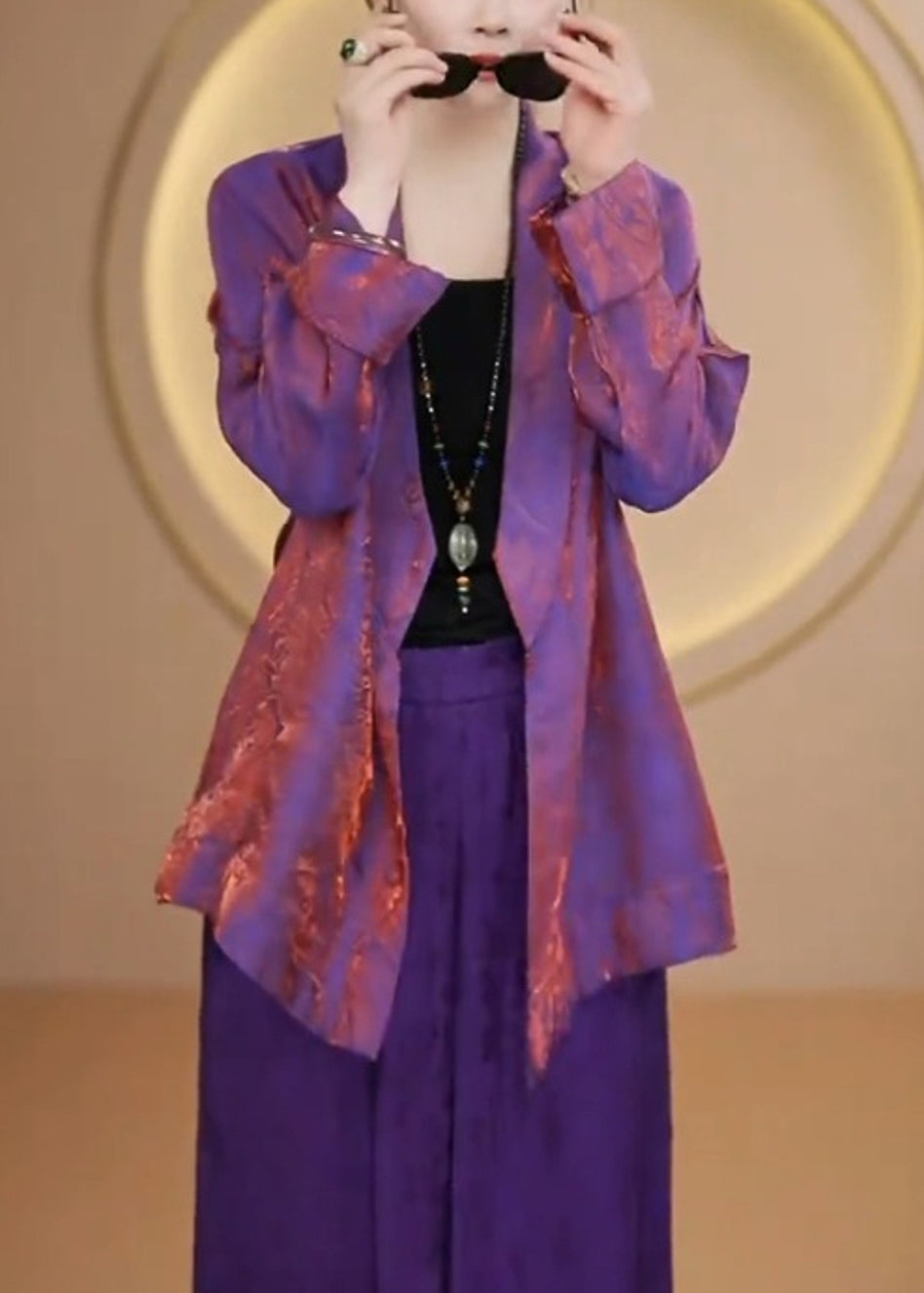 Organic Purple V Neck Jacquard Silk Cardigan Fall