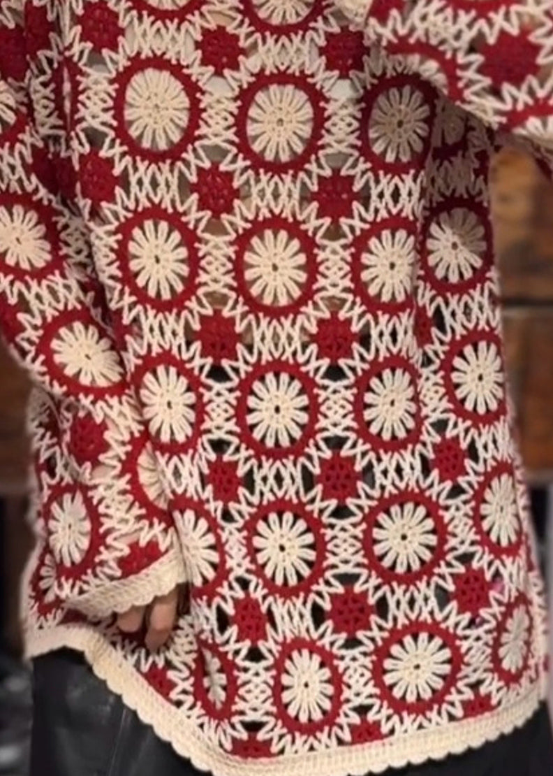 Organic Red O Neck Embroidered Knit Sweaters Spring