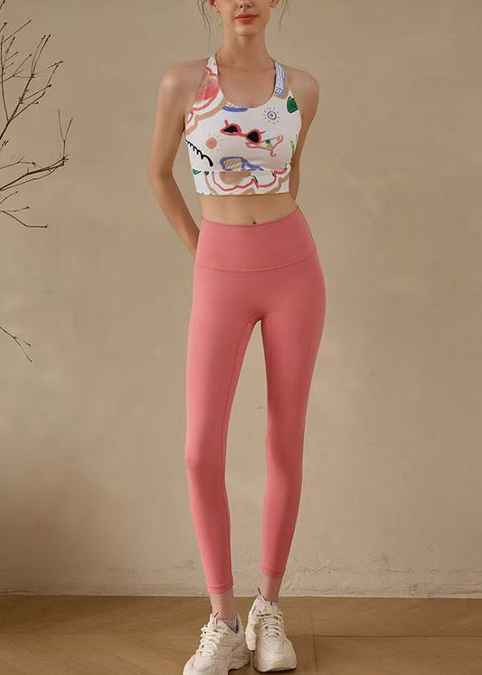 Organic Red Print High Waist Sports Bra And Leggings Set Suit