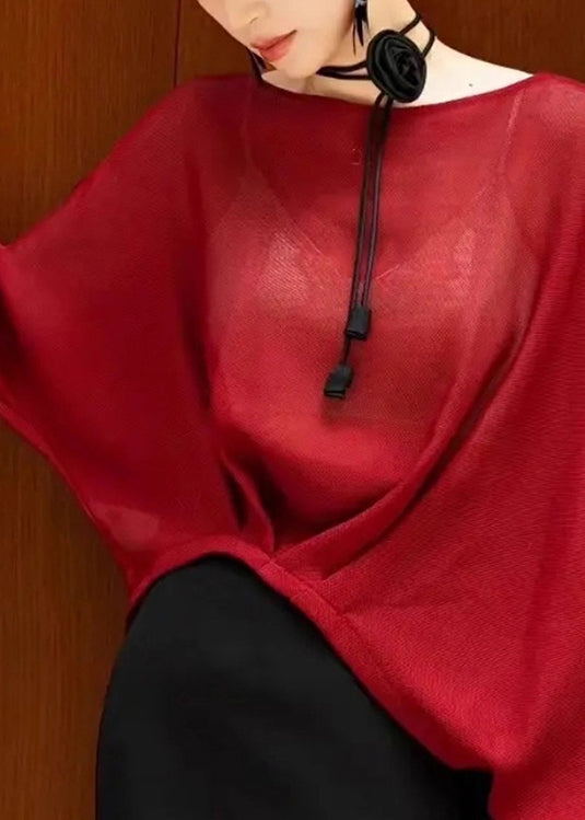 Organic Red Slash Neck Knit Sweaters Batwing Sleeve