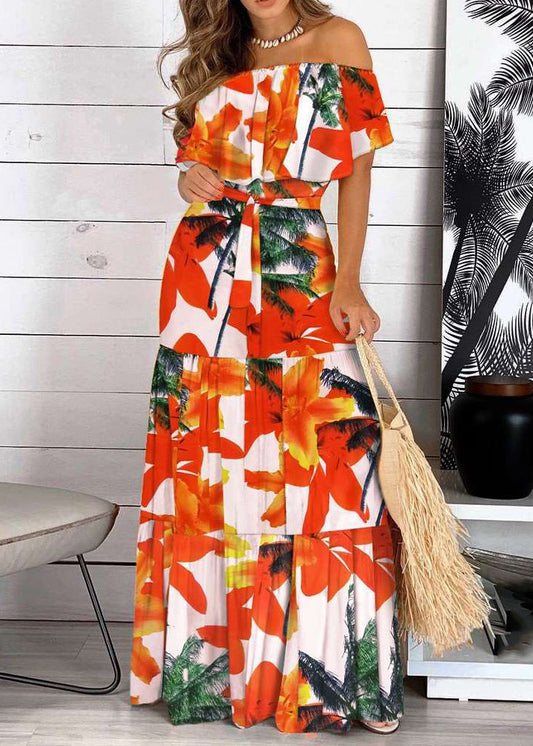 Organic Red Slash Neck Patchwork Tunic Long Dresses Summer