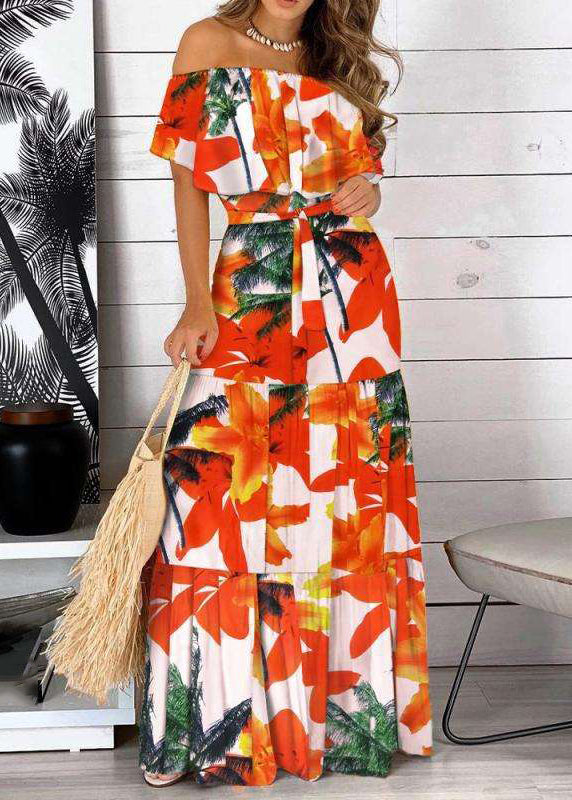 Organic Red Slash Neck Patchwork Tunic Long Dresses Summer