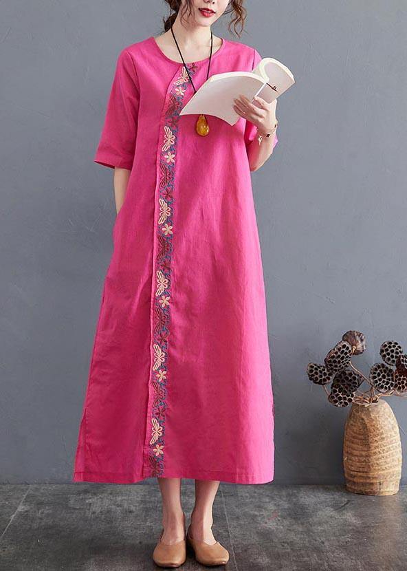 Organic Rose side open Cotton Linen Summer Vacation Dresses - SooLinen