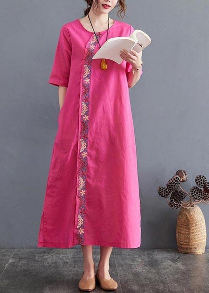 Organic Rose side open Cotton Linen Summer Vacation Dresses - SooLinen