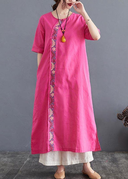 Organic Rose side open Cotton Linen Summer Vacation Dresses - SooLinen