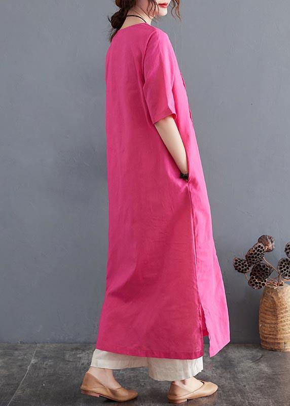 Organic Rose side open Cotton Linen Summer Vacation Dresses - SooLinen