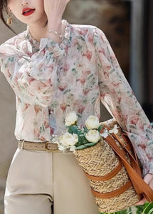 Organic Ruffled Print Chiffon Shirt Long Sleeve