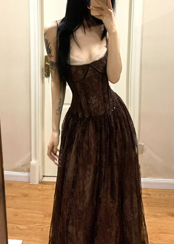 Organic Sequins Patchwork Lace Holiday Long Spaghetti Strap Dress Summer