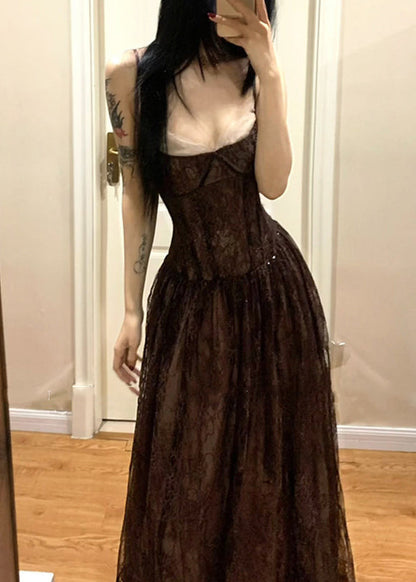 Organic Sequins Patchwork Lace Holiday Long Spaghetti Strap Dress Summer