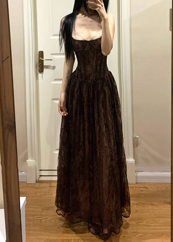 Organic Sequins Patchwork Lace Holiday Long Spaghetti Strap Dress Summer