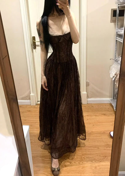 Organic Sequins Patchwork Lace Holiday Long Spaghetti Strap Dress Summer