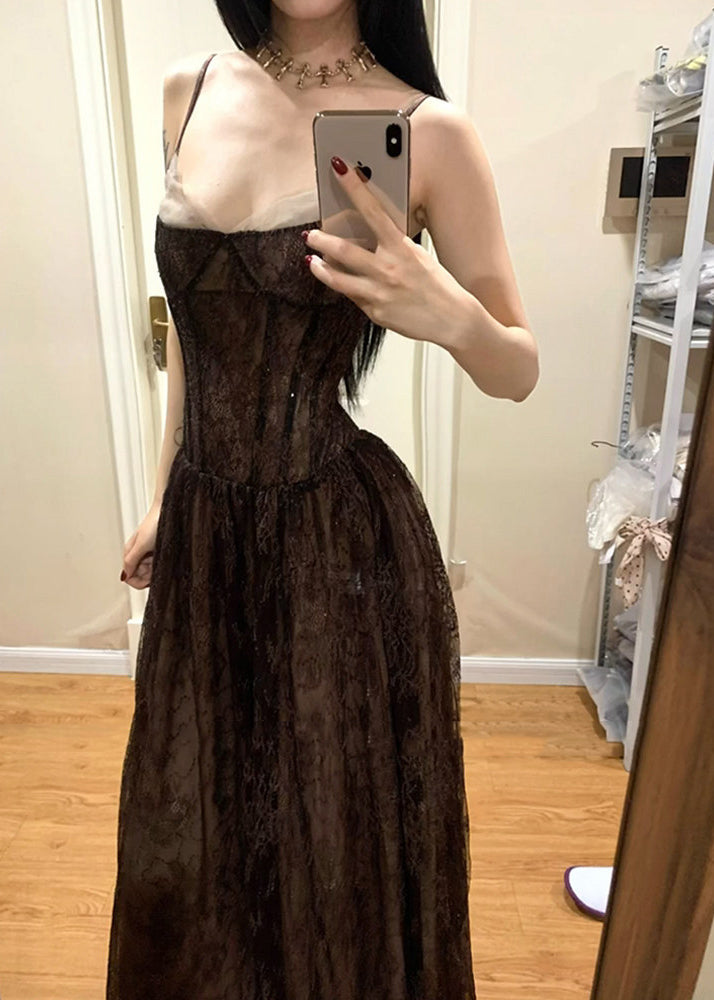 Organic Sequins Patchwork Lace Holiday Long Spaghetti Strap Dress Summer