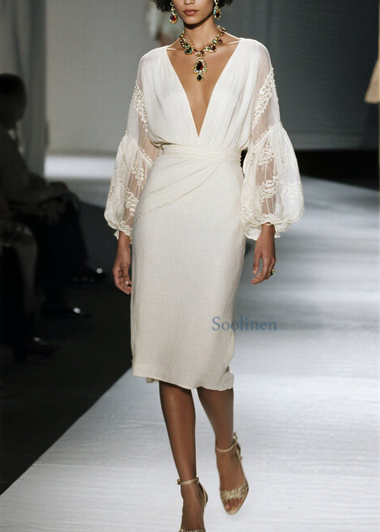 Organic V Neck Lace Patchwork Cotton Dress Spring