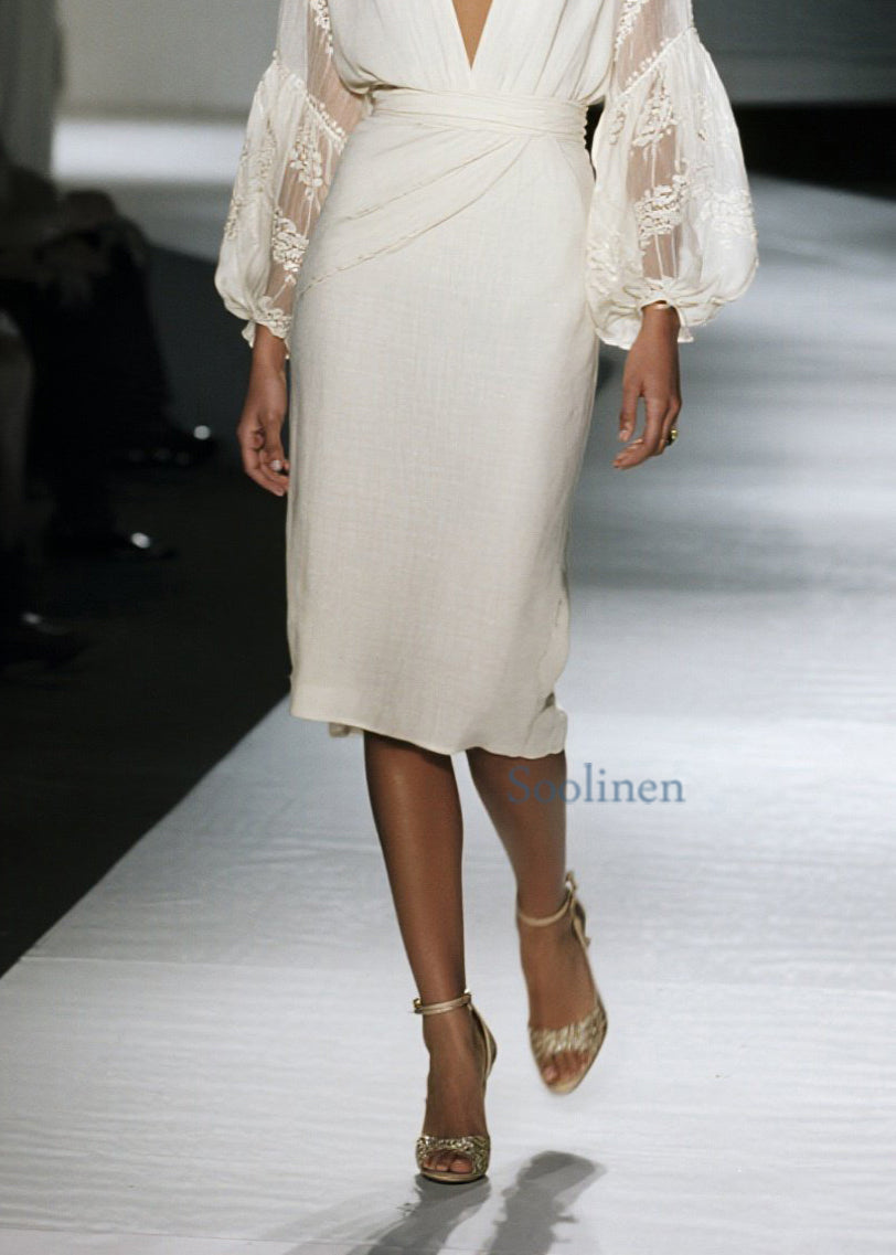 Organic V Neck Lace Patchwork Cotton Dress Spring