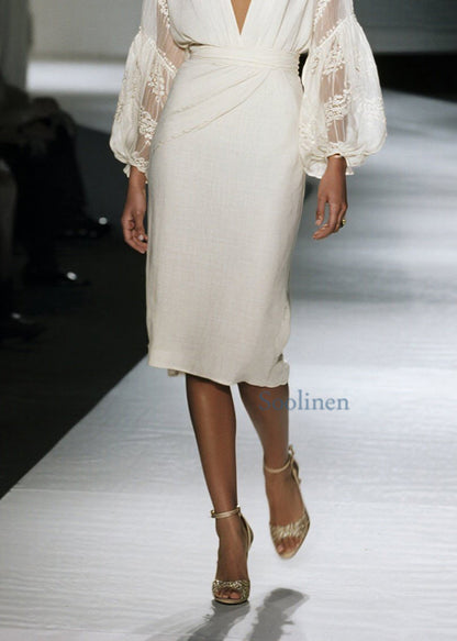 Organic V Neck Lace Patchwork Cotton Dress Spring