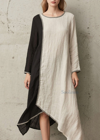 Organic White Asymmetrical Patchwork Cotton Long Dress Spring