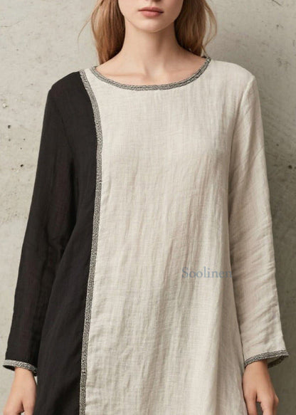 Organic White Asymmetrical Patchwork Cotton Long Dress Spring