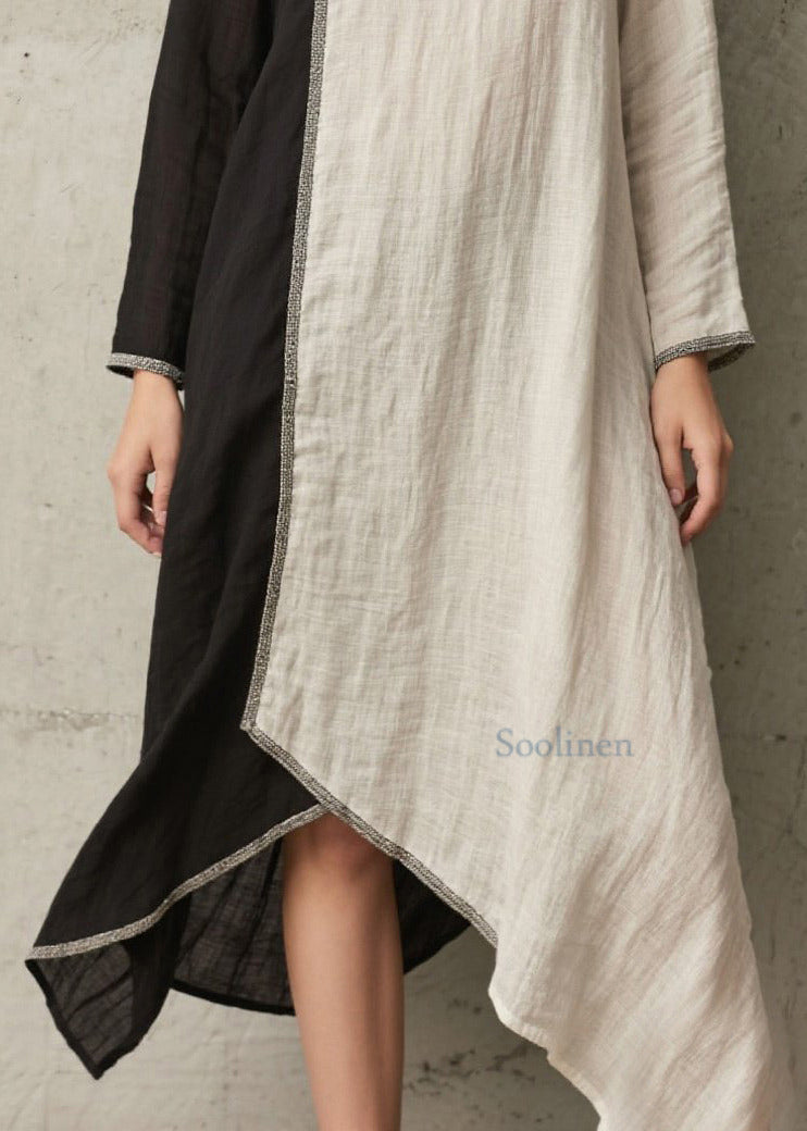 Organic White Asymmetrical Patchwork Cotton Long Dress Spring