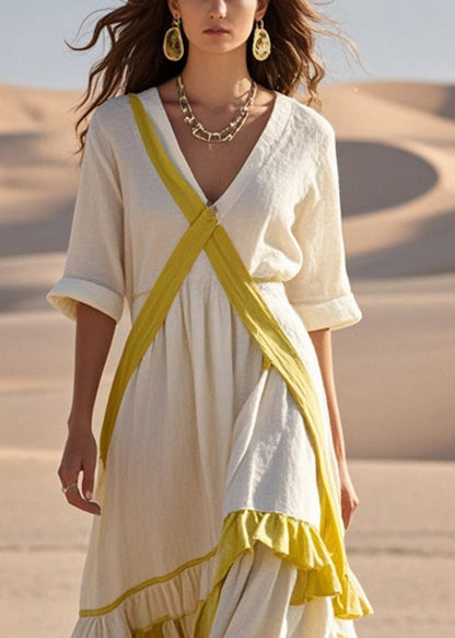 Organic White Asymmetrical Patchwork Ruffles Cotton Party Dress Spring