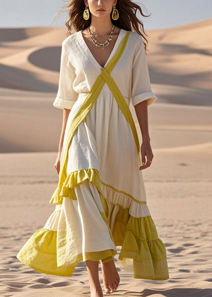 Organic White Asymmetrical Patchwork Ruffles Cotton Party Dress Spring