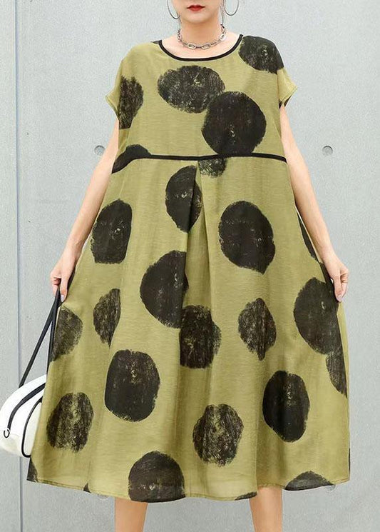 Organic White Dot Loose Patchwork Summer Dress Short Sleeve - SooLinen